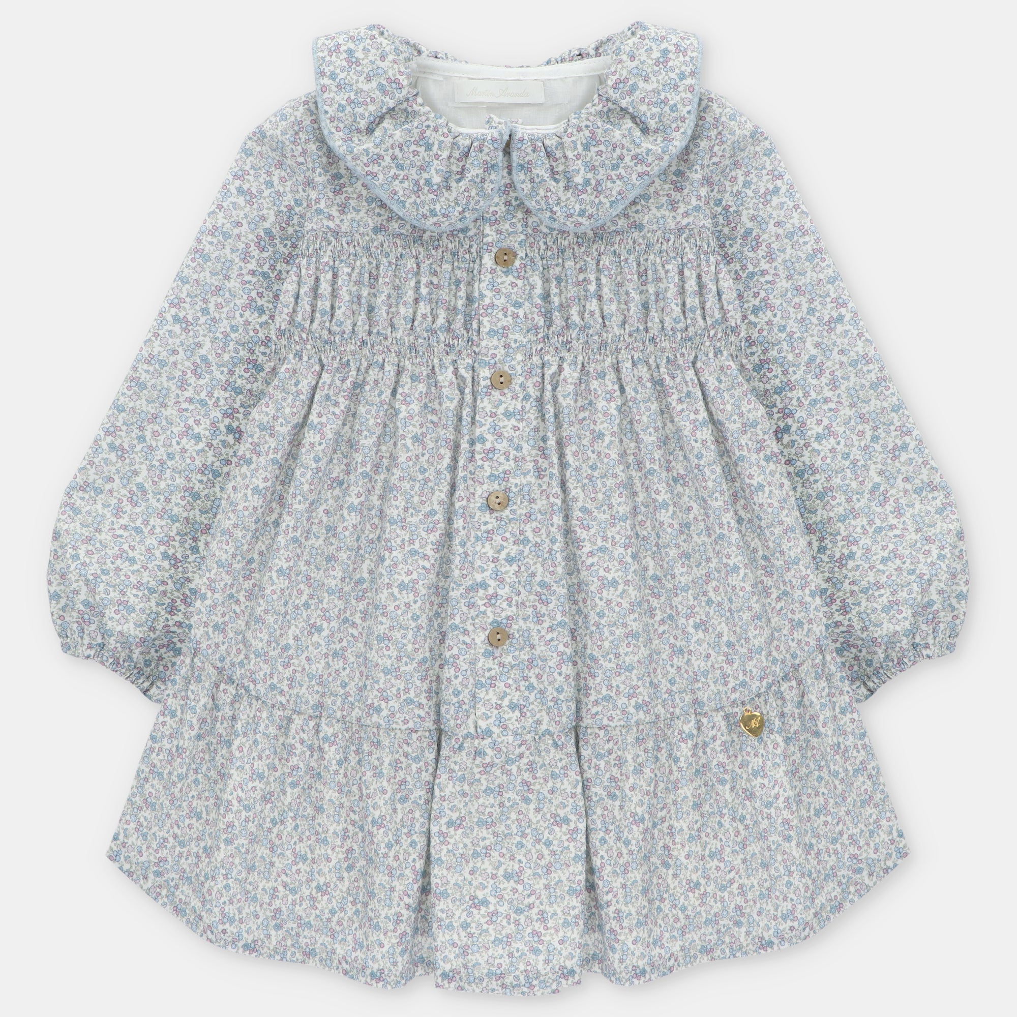 Vestido Microestampado de Flores con Cuello Peter Pan en Costwold