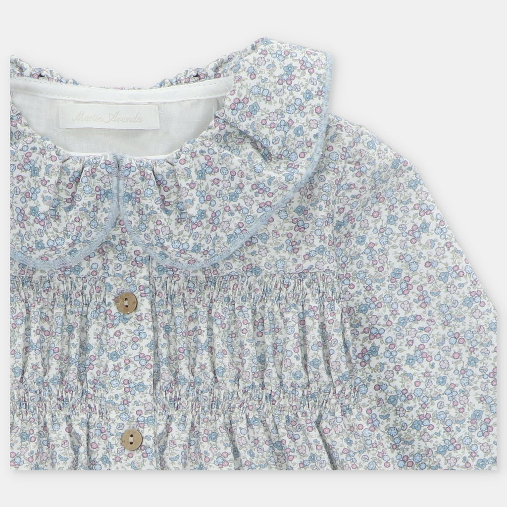 Vestido Microestampado de Flores con Cuello Peter Pan en Costwold
