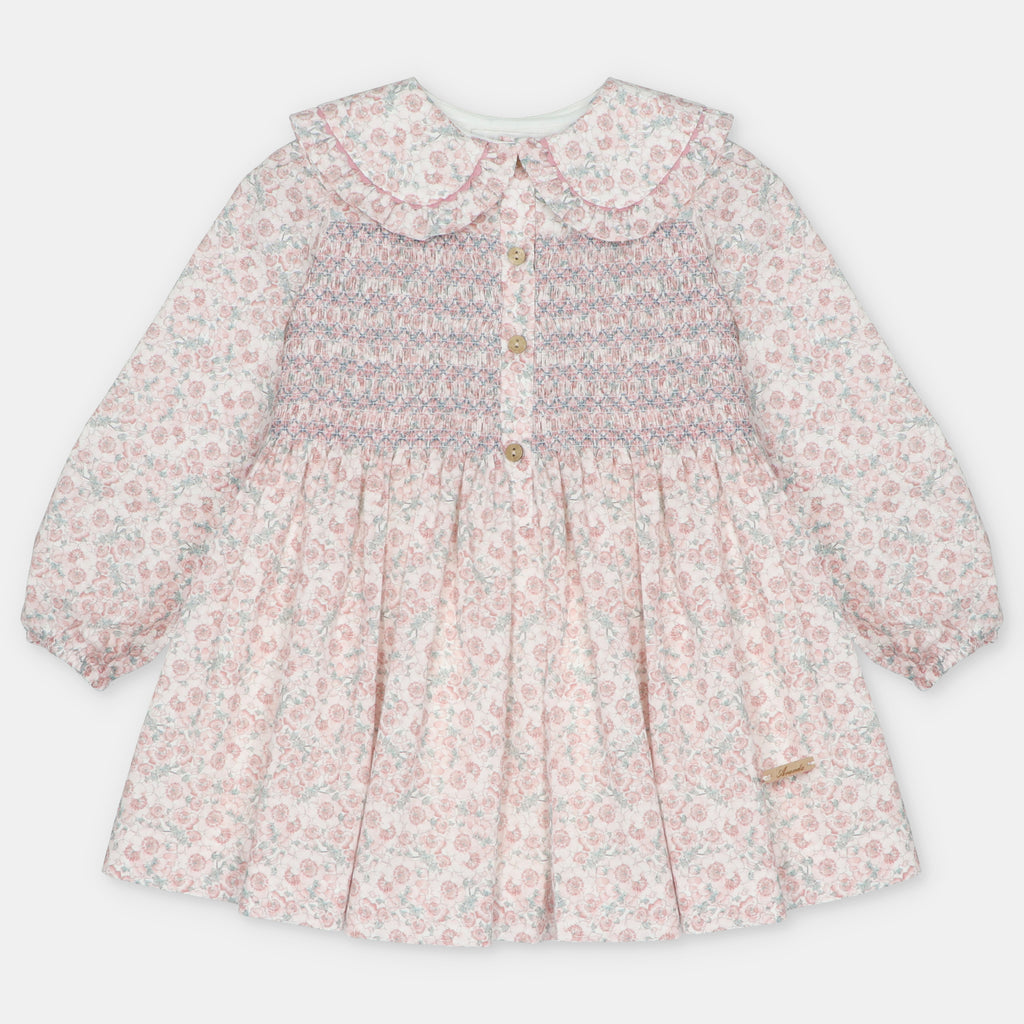 Vestido Rosa Empolvado Nido de Abeja Coleccion Lena
