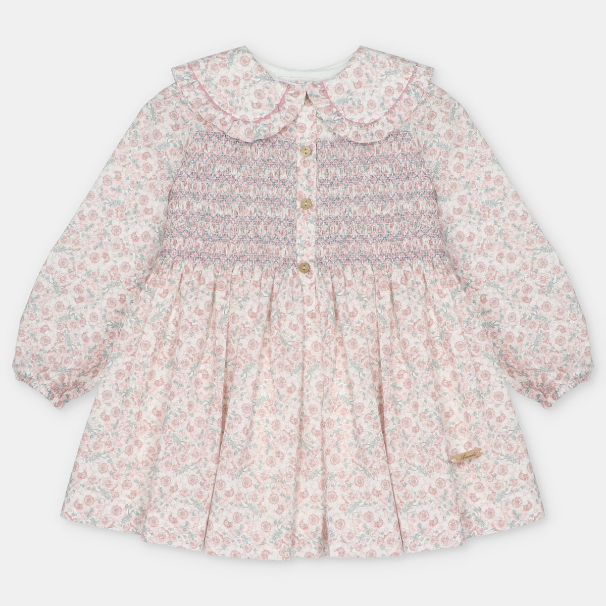 Vestido Rosa Empolvado Nido de Abeja Coleccion Lena