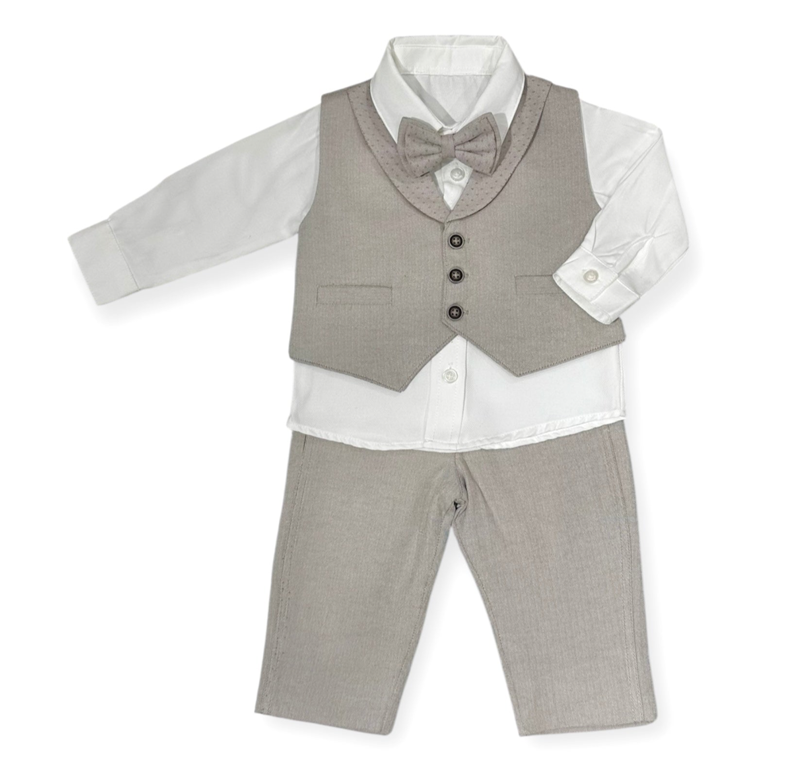 Conjunto 3 Piezas Camisa Blanca Pantalón Chaleco y Pajarita Lino