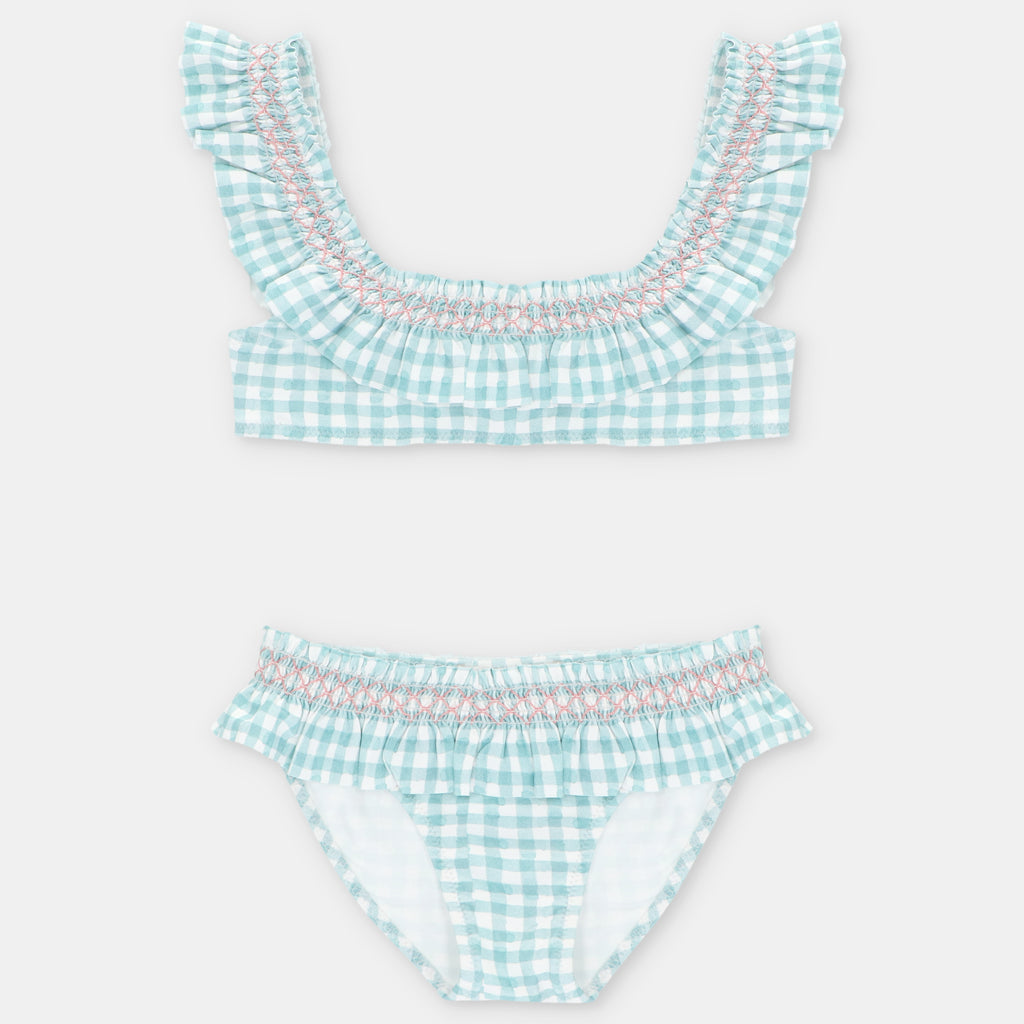 Bikini Cuadros Verde Agua con Nido de Abeja Picnic