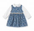 Vestido Pichi de Pana con Estampado de Flores Cinta en Terciopelo y Camisa con Flores Bordadas