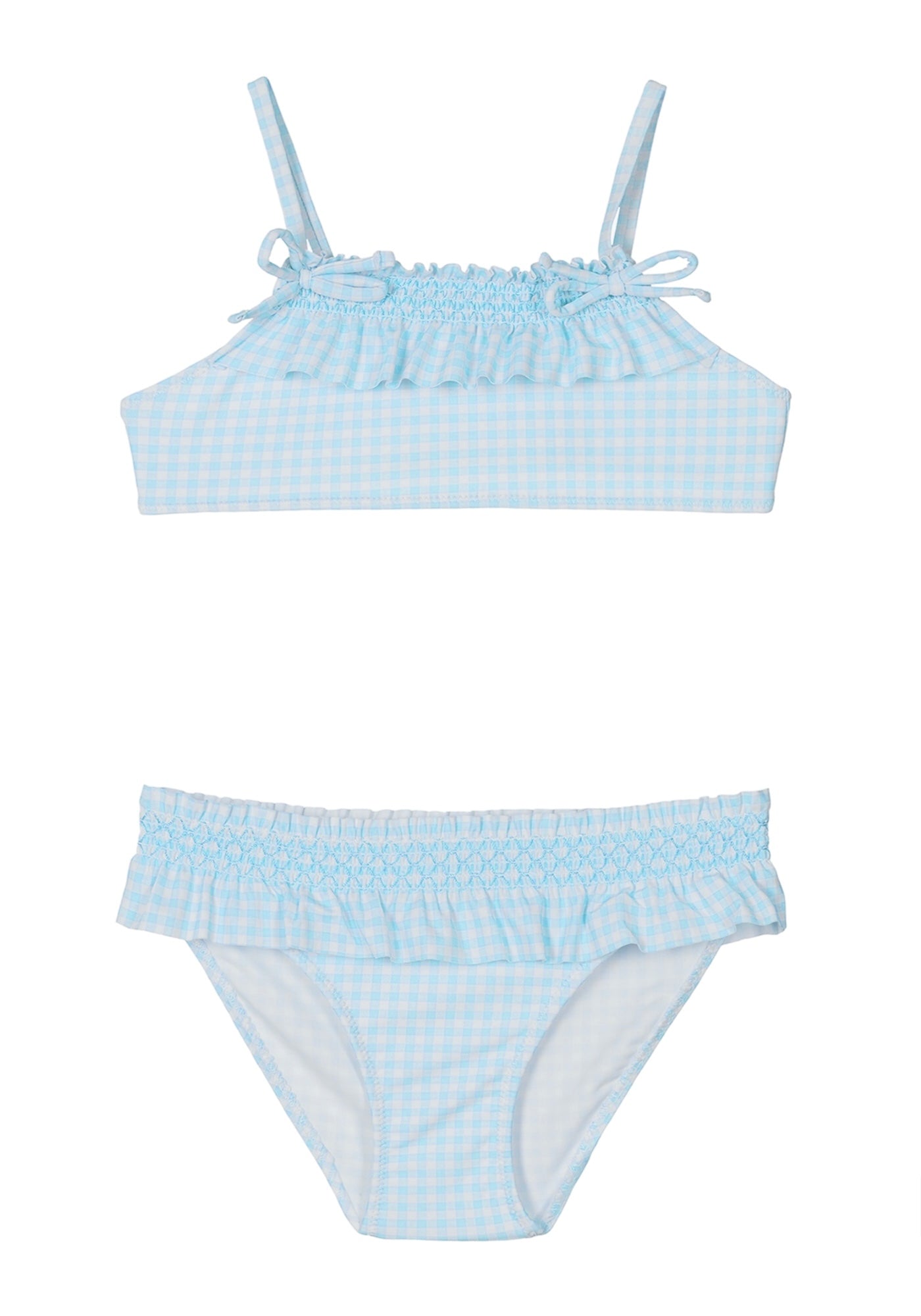 Traje de Baño Vichy Azul Dos Piezas con Nido de Abeja