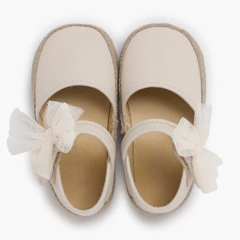 Espadrillas de Lona con Cierre Autoadherente y Lazo de Tul Removible Lino