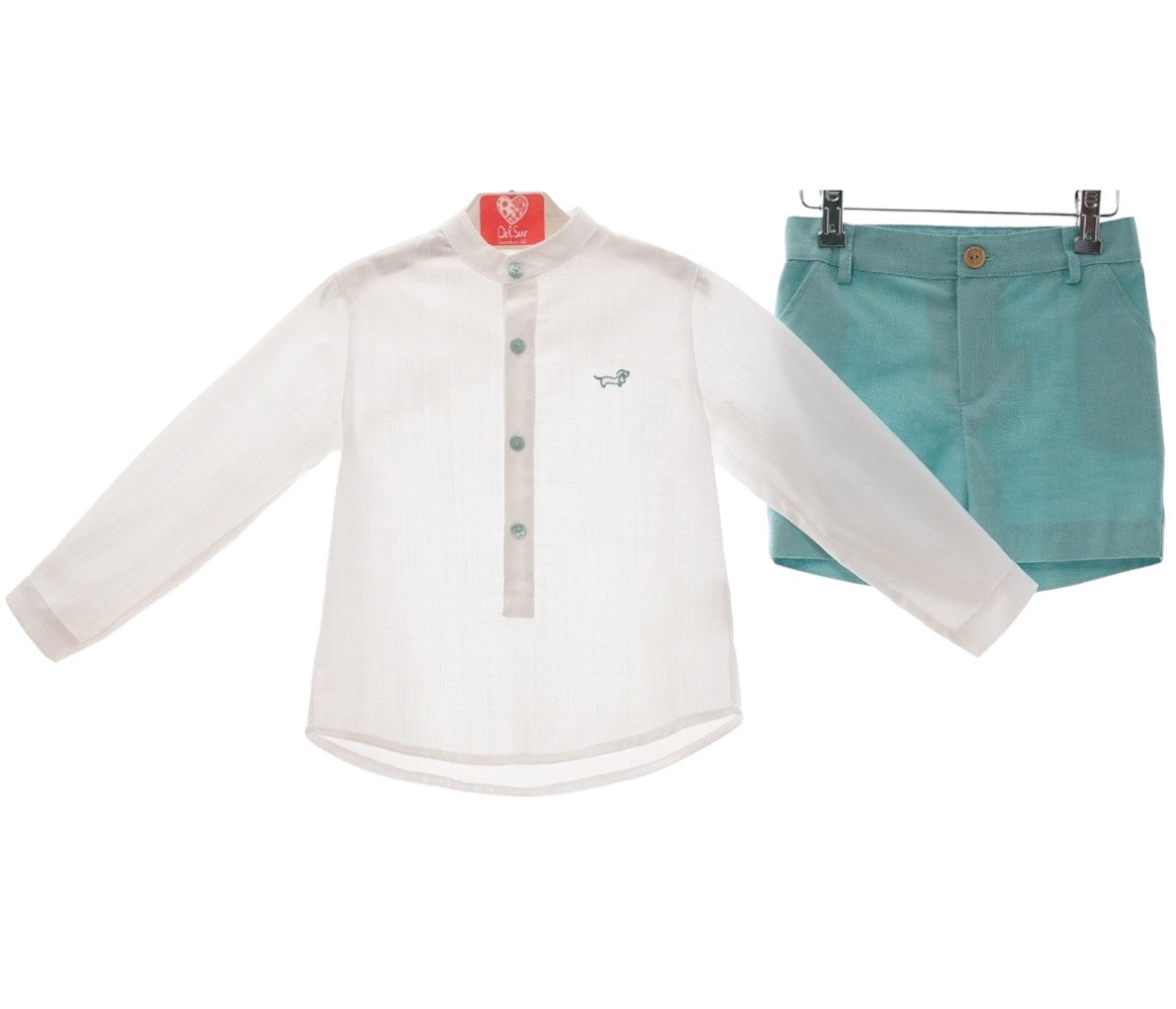 Conjunto Bermuda Verde Agua y Camisa Manga Larga