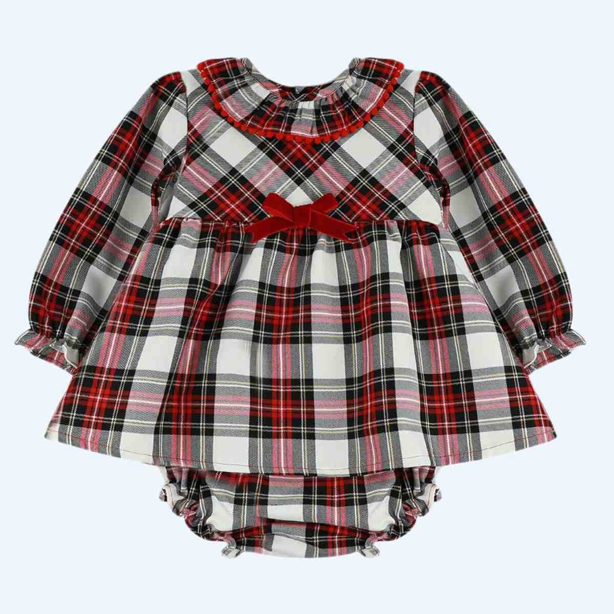 Jesusito Tartan Rojo y Negro y Braguita a Juego