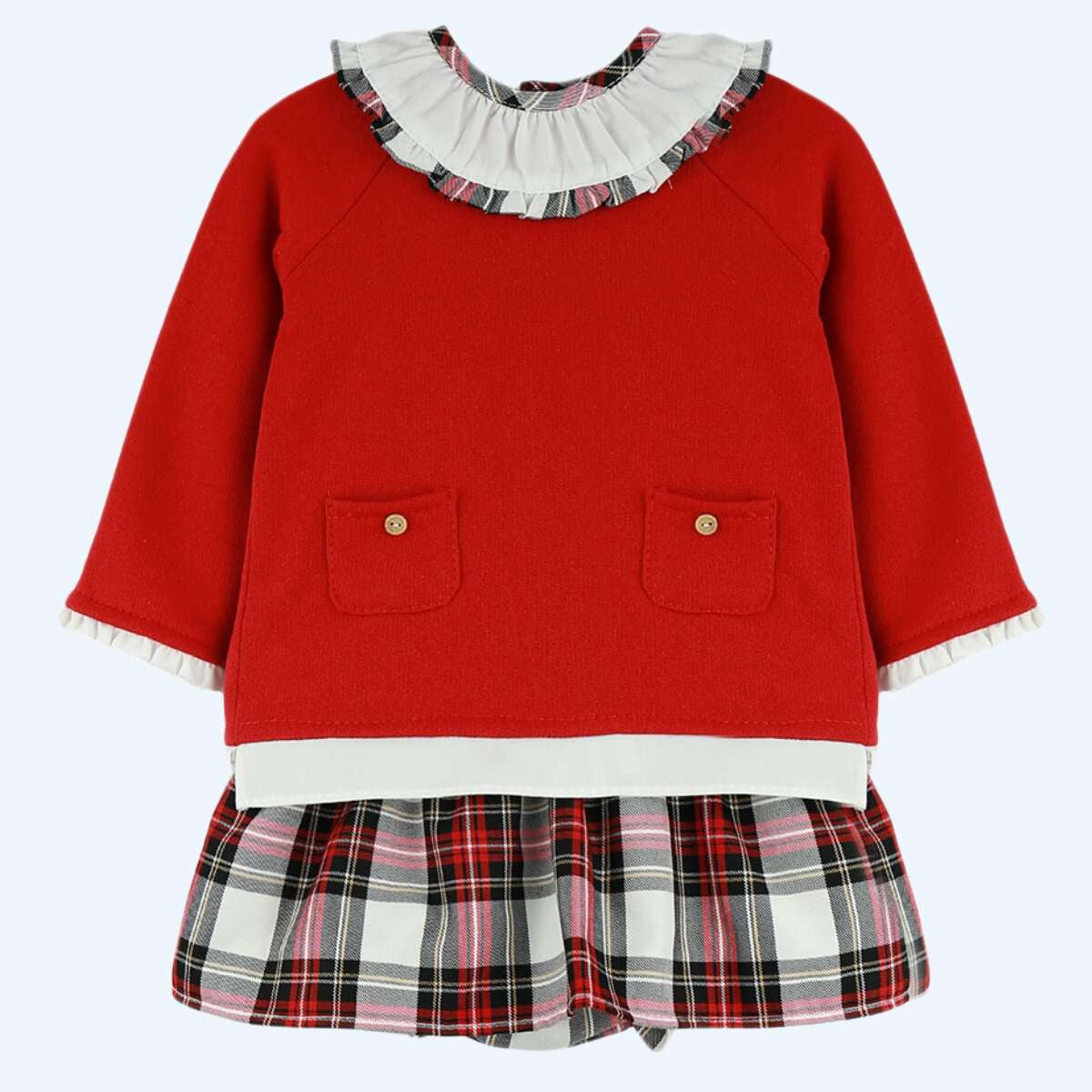 Conjunto de Sweater Rojo con Cubre Panal Estilo Falda Tartan