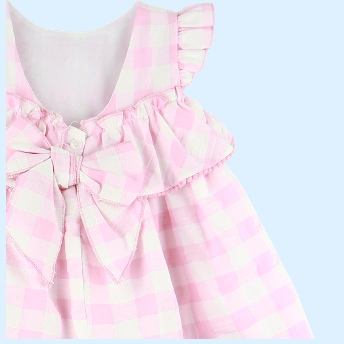 Vestido Rosa Palo de Cuadros con Volados y Lazo