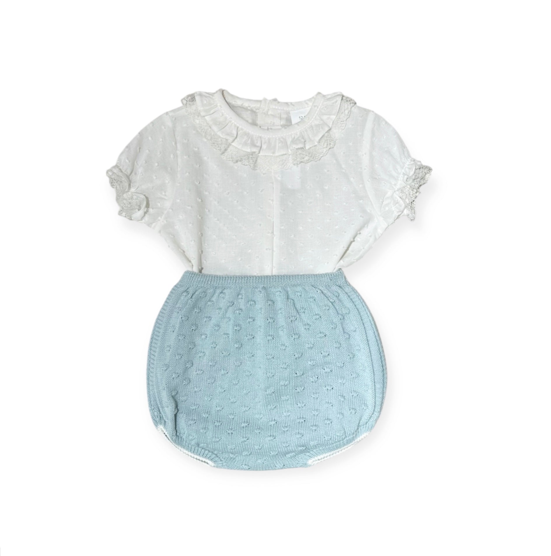 Conjunto de Camisa Plumeti con Cubre Panal Tejido Verde Menta