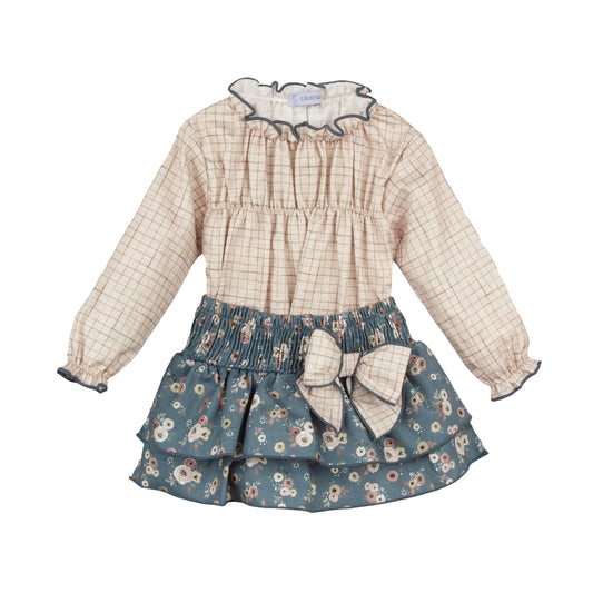 Conjunto Camisa Manga Larga de Arruches y Falda a Juego