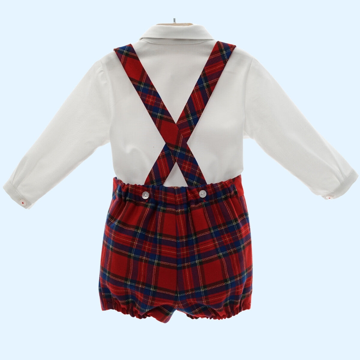 Conjunto Tirantes Tartan Rojo con Pajarita Terciopelo Colección Dedal