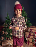 Conjunto Bermuda Granate y Camisa con Capucha a Cuadros