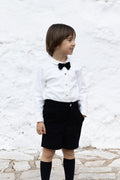Conjunto Bermuda Negro con Camisa y Pajarita a Juego