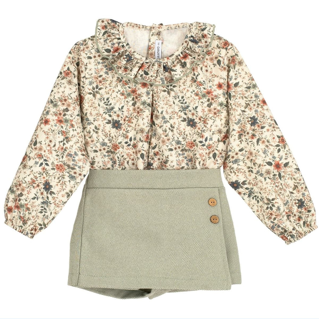 Conjunto Niña Falda Short y Camisa Cuello Batista