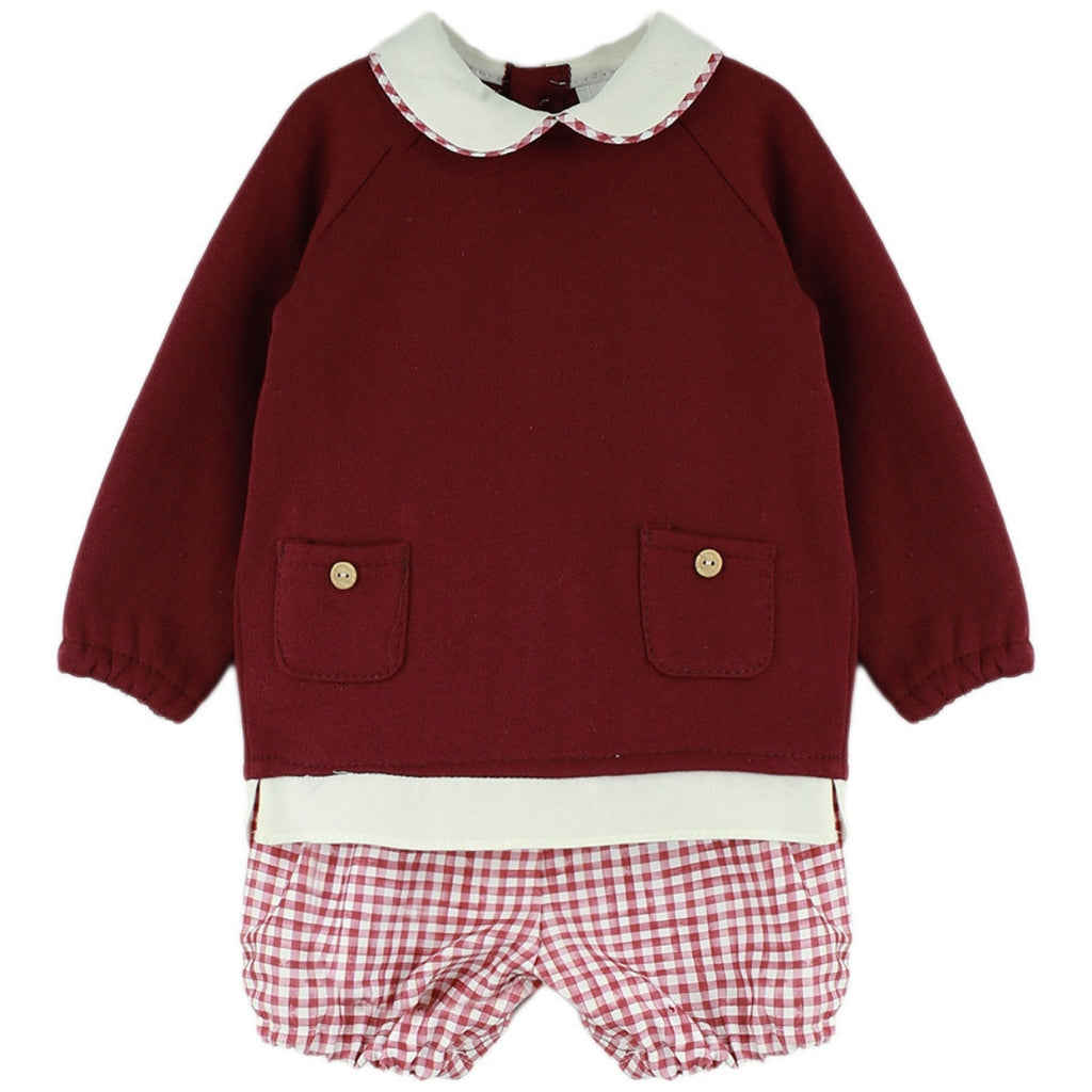 Conjunto Sueter Granate con Cuello Peter Pan y Short Vichy