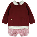 Conjunto Sueter Granate con Cuello Peter Pan y Short Vichy