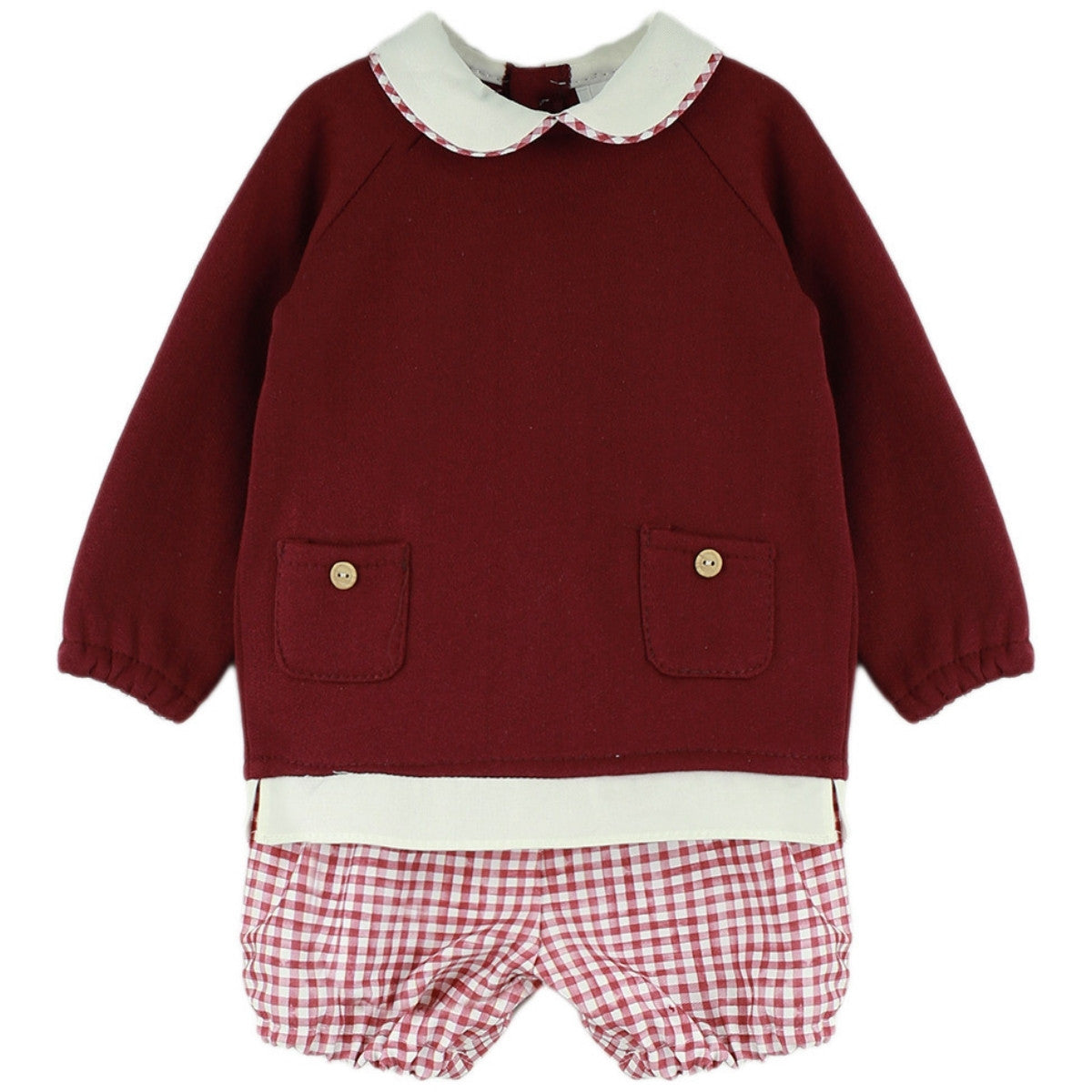 Conjunto Sueter Granate con Cuello Peter Pan y Short Vichy