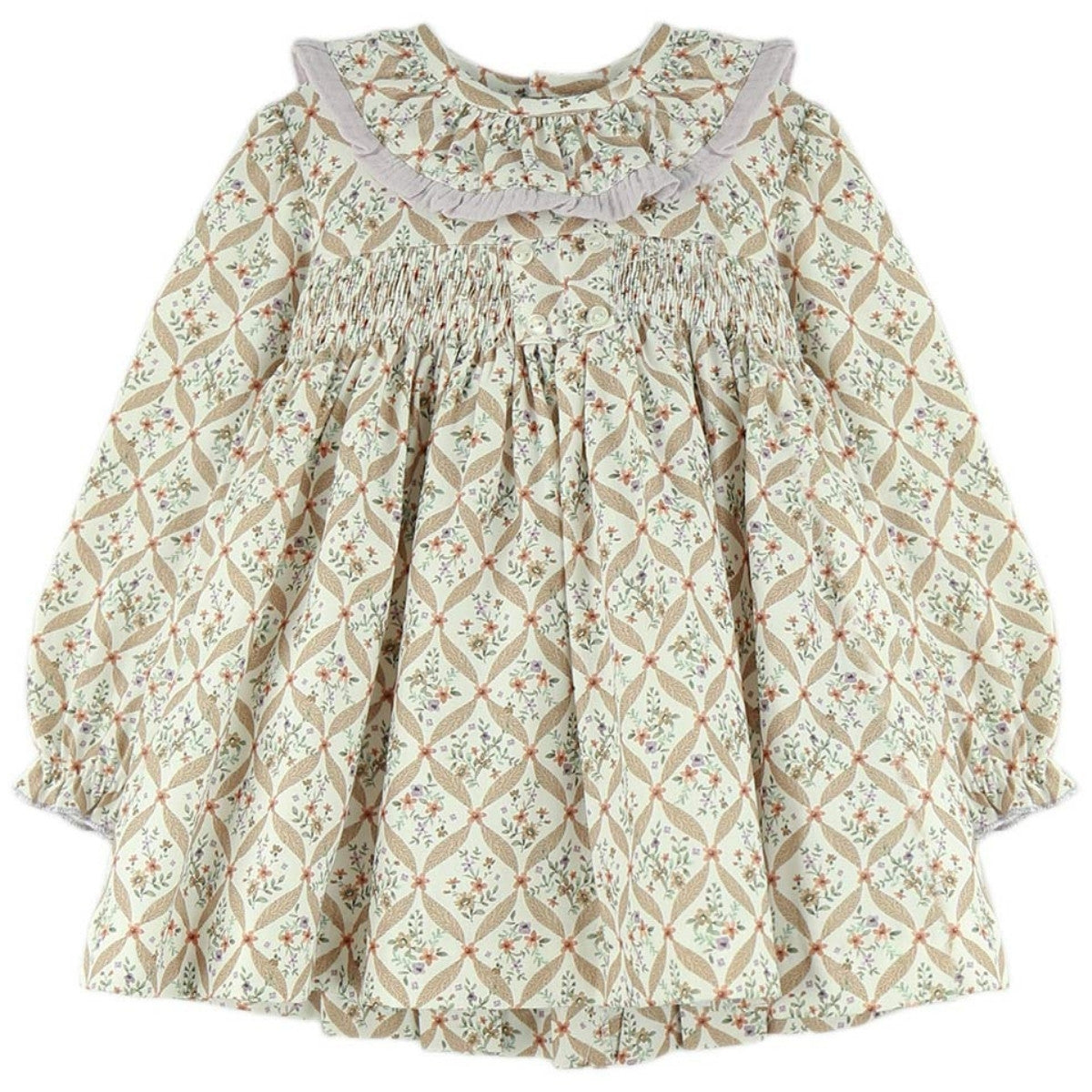 Vestido Laurel Entallado con Cuello Batista y Detalles en Lila