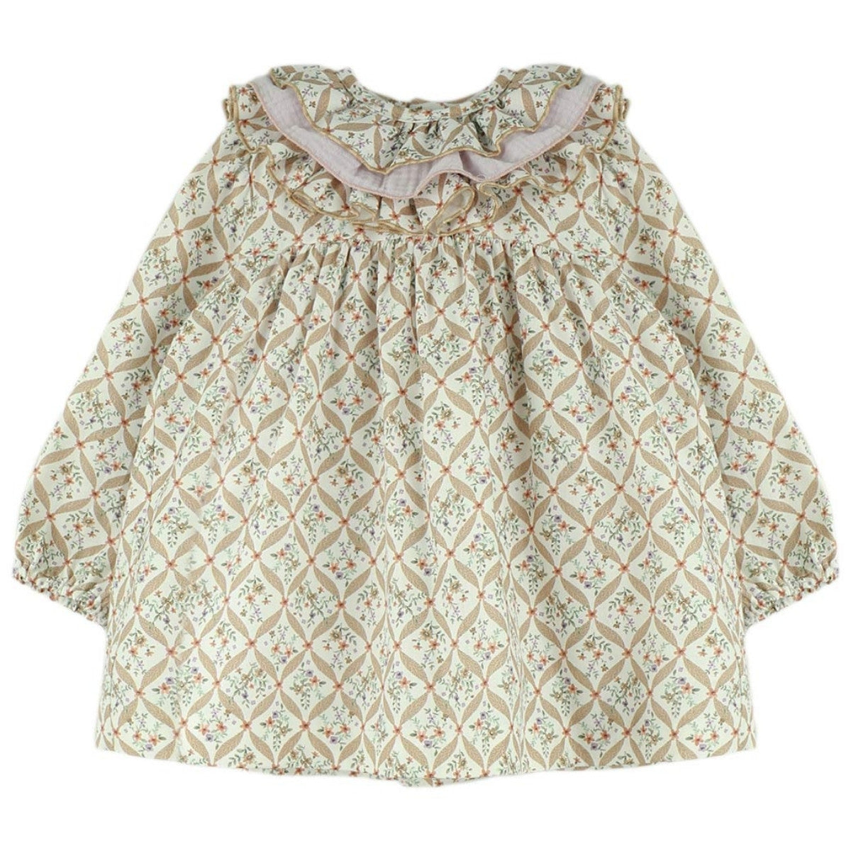 Vestido Laurel con Cuello Batista y Detalles en Lila