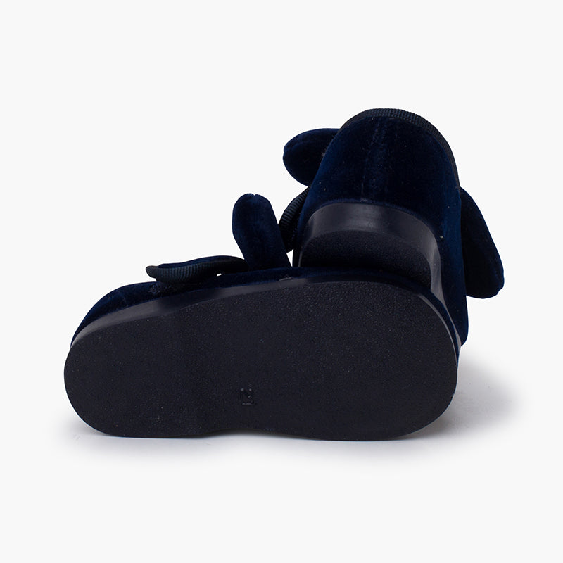 Merceditas de Terciopelo con Lazo Marino