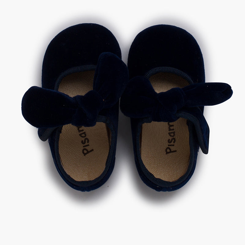 Merceditas de Terciopelo con Lazo Marino