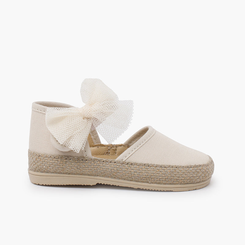 Espadrillas de Lona con Cierre Autoadherente y Lazo de Tul Removible Lino