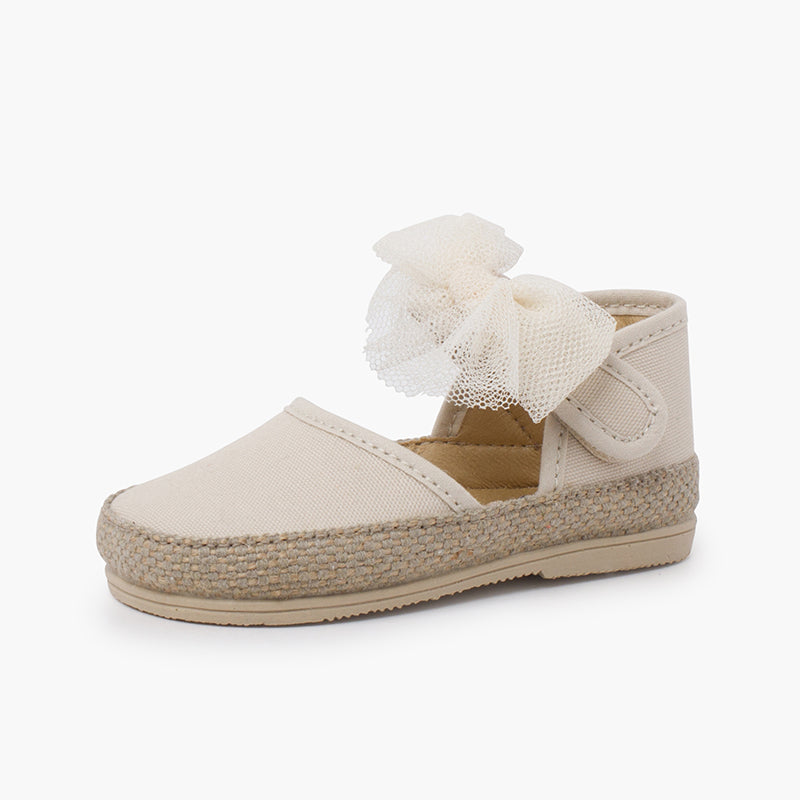 Espadrillas de Lona con Cierre Autoadherente y Lazo de Tul Removible Lino