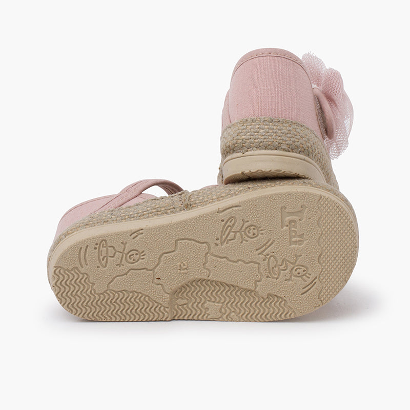 Espadrillas de Lona con Cierre Autoadherente y Lazo de Tul Removible Rosa Palo