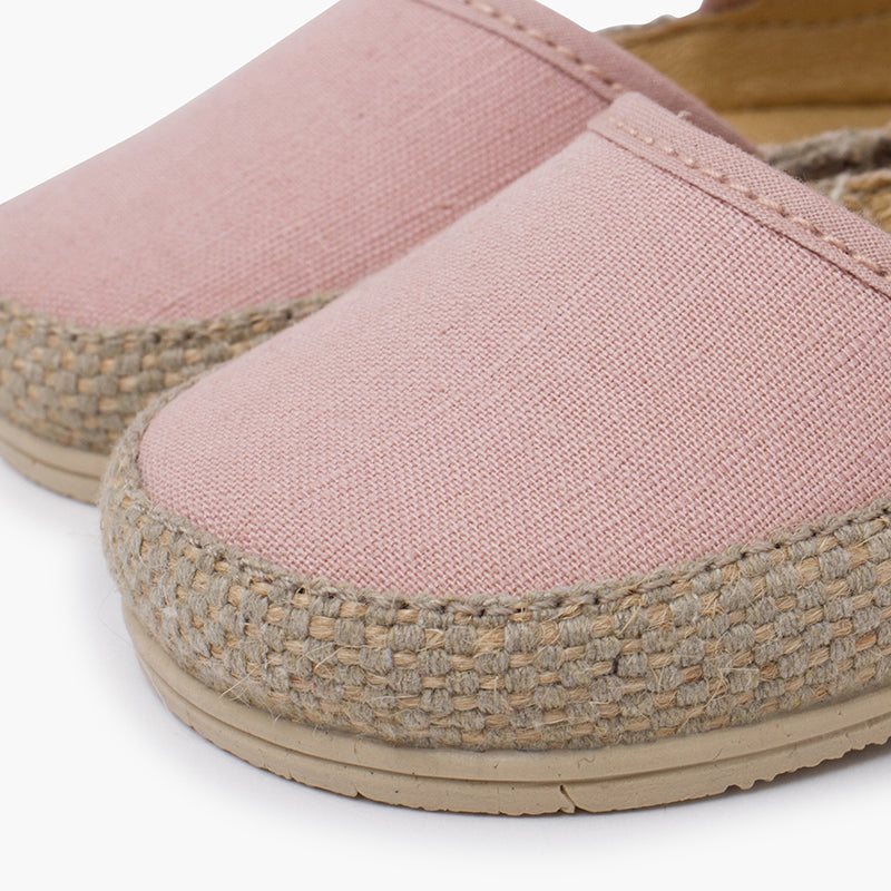 Espadrillas de Lona con Cierre Autoadherente y Lazo de Tul Removible Rosa Palo