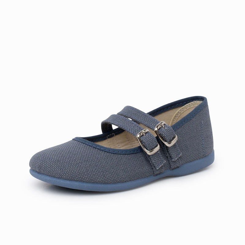 Mercedita de Lino Doble Hebilla Azul Indigo