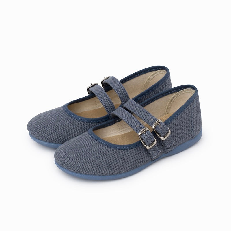 Mercedita de Lino Doble Hebilla Azul Indigo