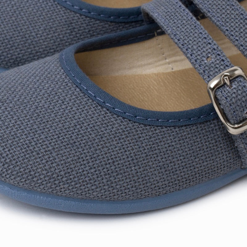Mercedita de Lino Doble Hebilla Azul Indigo