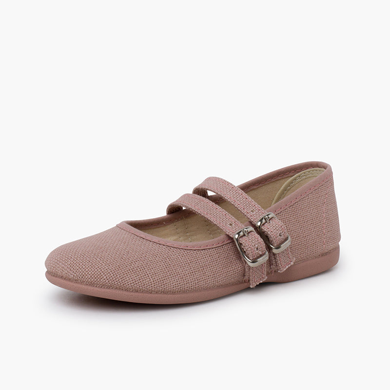 Mercedita de Lino Doble Hebilla Rosa Palo