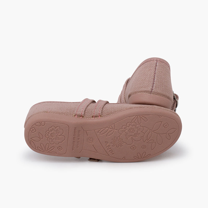 Mercedita de Lino Doble Hebilla Rosa Palo