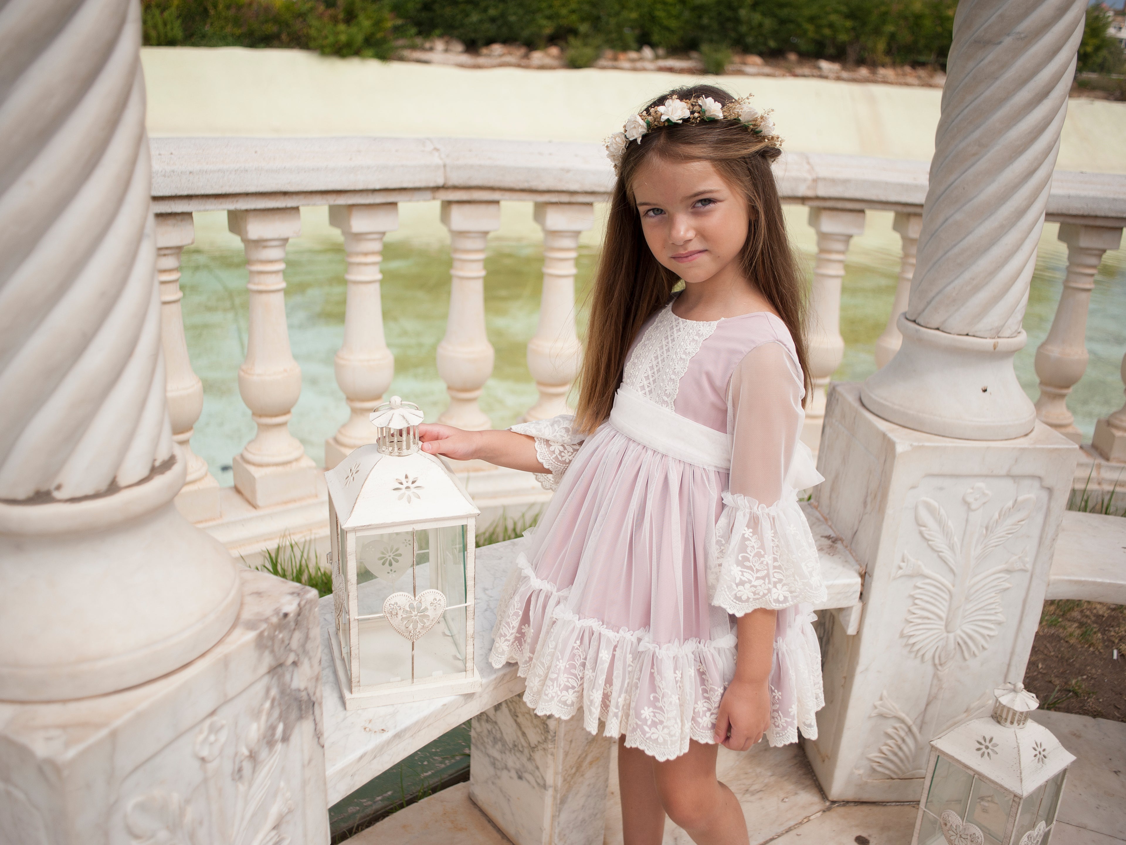 Vestido Talle Alto de Tul Rosa Palo