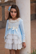 Vestido Talle Alto Celeste con Tul Bordado y Encaje