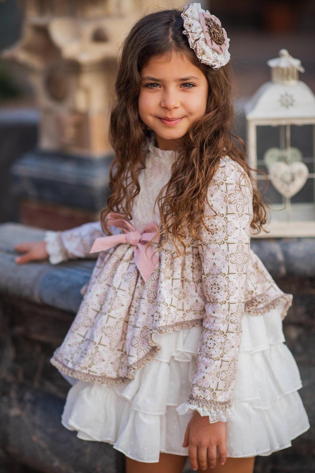 Vestido Talle Alto Estampado Damasco Rosa