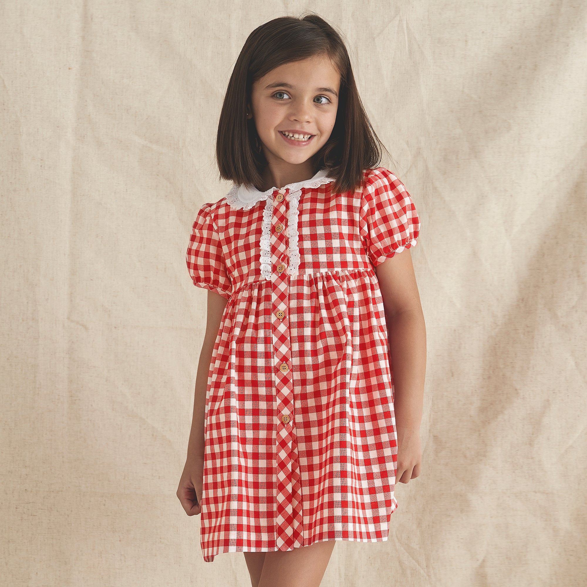 Vestido Vichy Rojo con Cuello Peter Pan