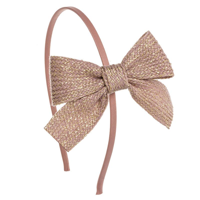 Diadema de Raso con Lazo Jaspeado Rosa Palo y Dorado
