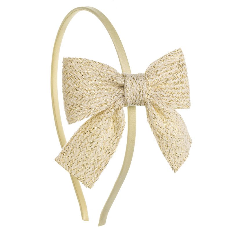 Diadema de Raso con Lazo Jaspeado Butter Yellow y Dorado