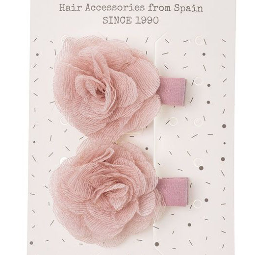 Par de Pinzas con Flor Rosa Palo