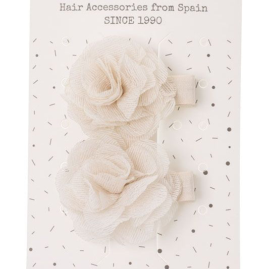 Par de Pinzas con Flor Crema