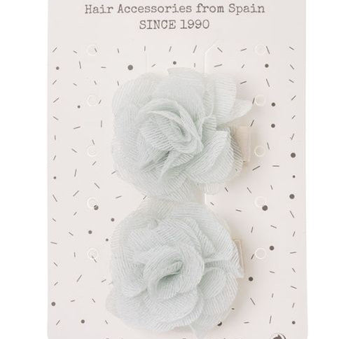 Par de Pinzas con Flor Verde Menta