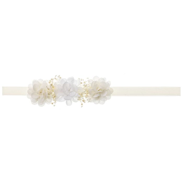 Cinta Elástica con Florecitas Bicolores Blanco y Marfil y Gypso Natural