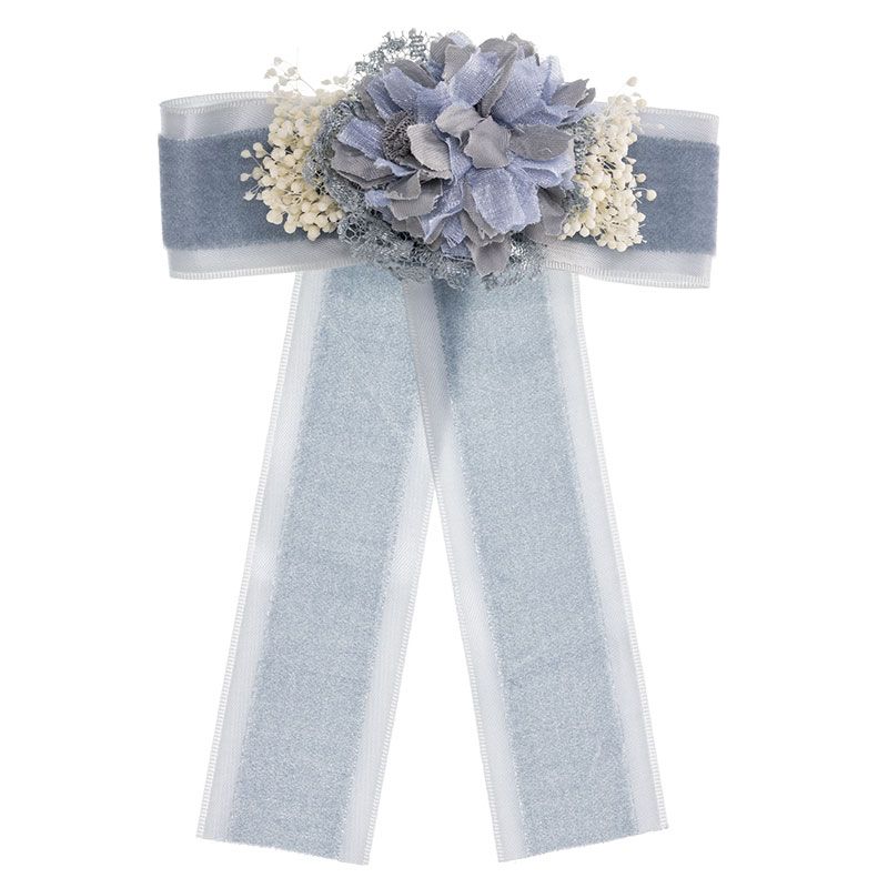 Lazo Grande Terciopelo y Saten con Flor Azul y Gypso Natural