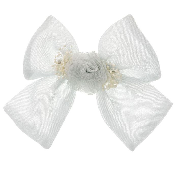 Tocado de Lazo Artesanal con Gypso y Flor Verde Menta