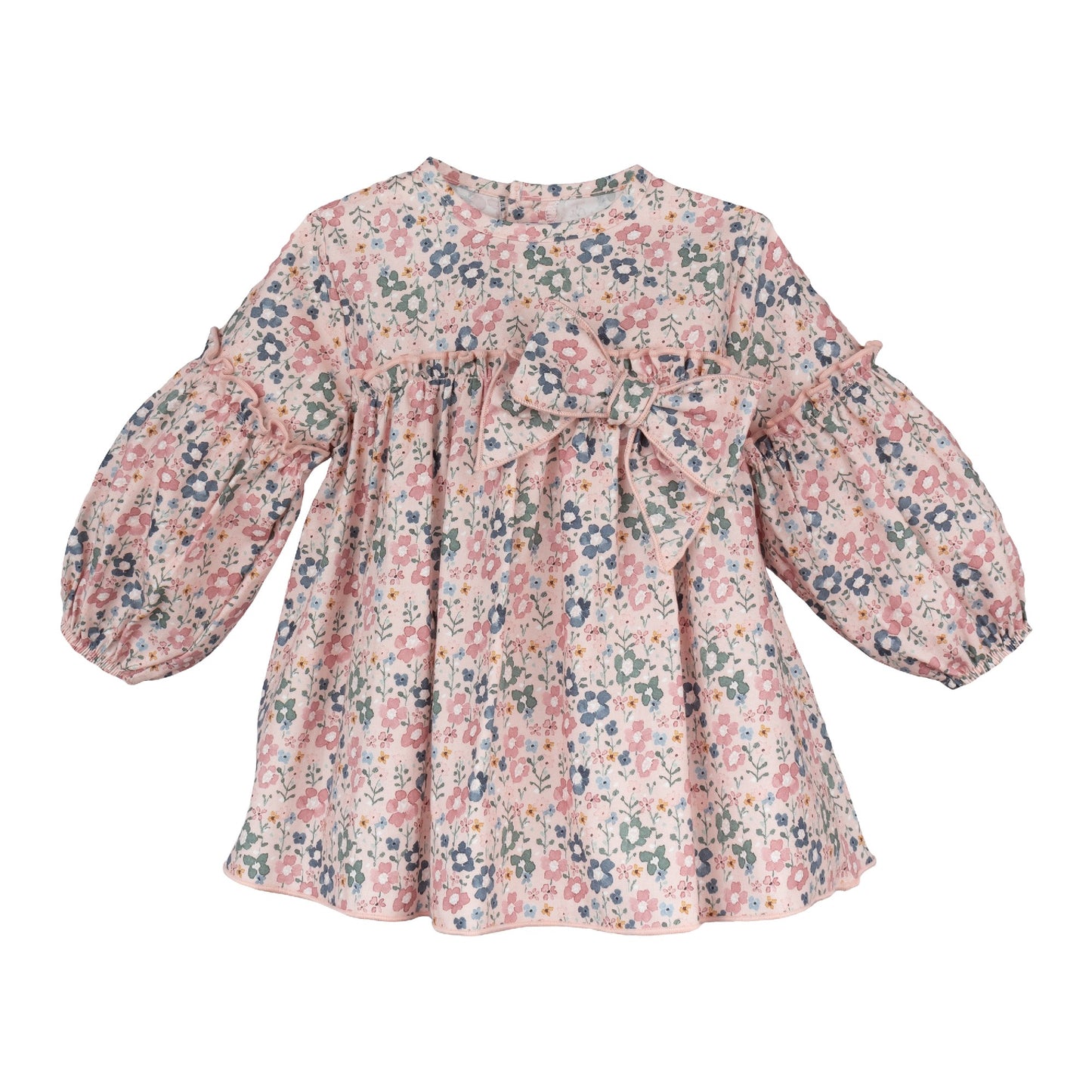 Vestido Manga Larga con Estampado Floral y Lazo Lateral