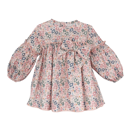 Vestido Manga Larga con Estampado Floral y Lazo Lateral