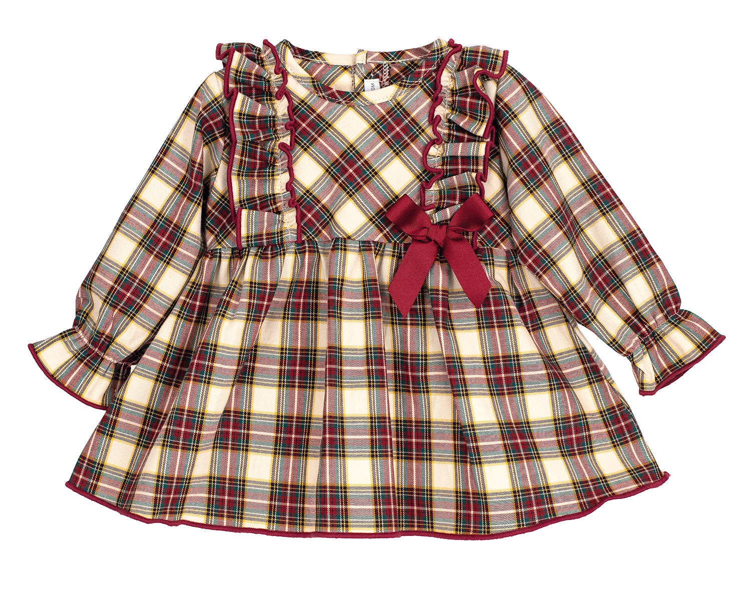 Vestido de Cuadros Granate y Beige